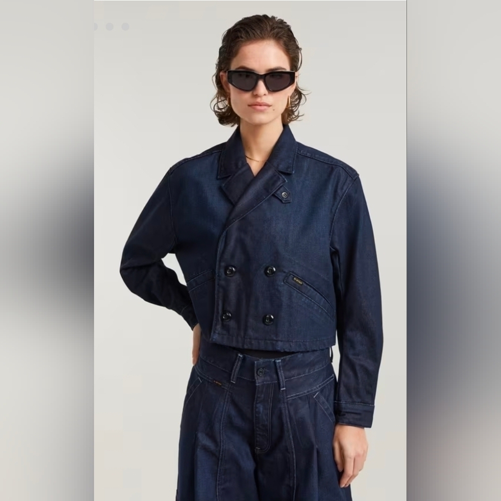 NEW! G-Star, Cropped Peacoat Jacket, Dark Denim Blue, Size Medium. MSRP $230,NWT